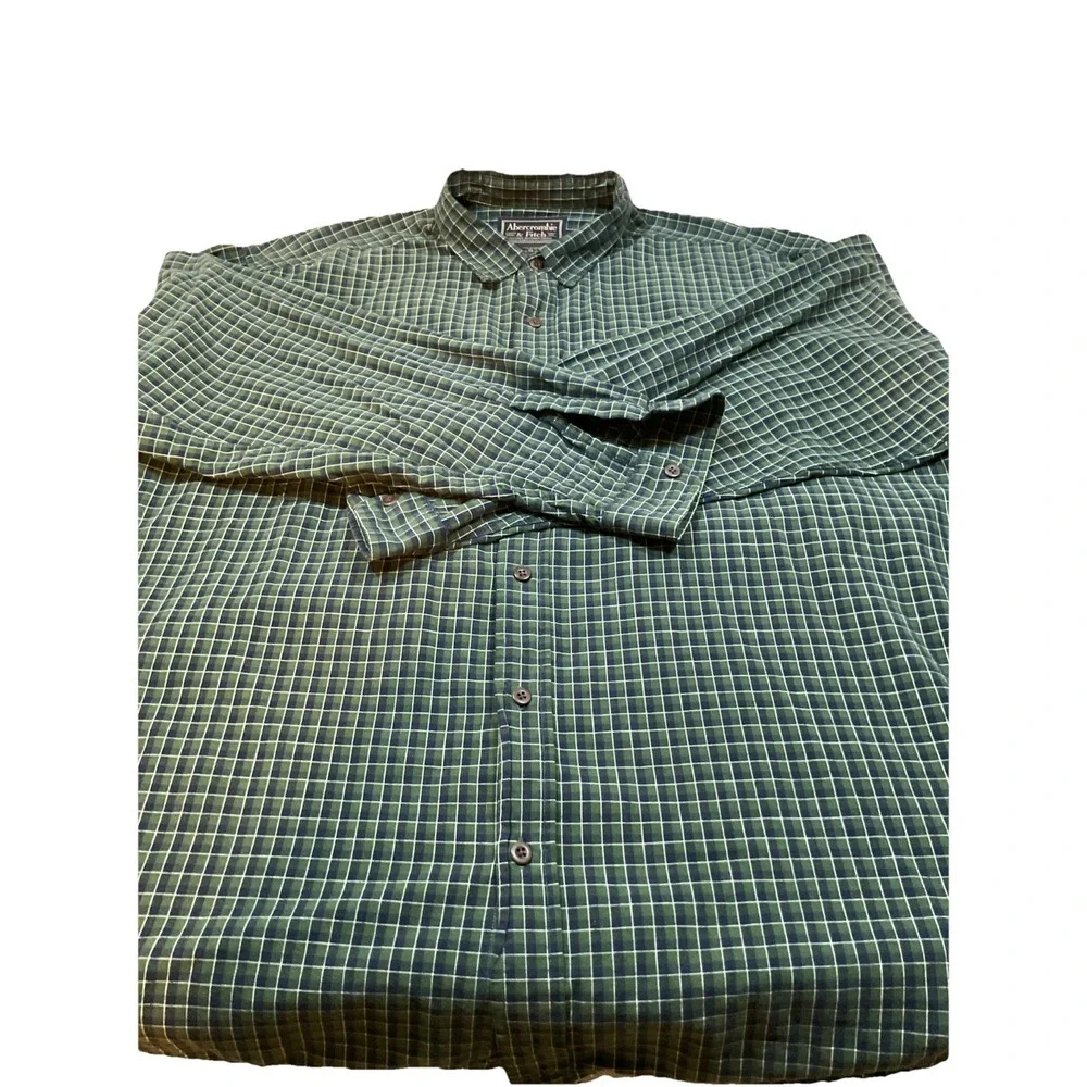 Vintage Abercrombie Fitch Shirt Adult XL Green Check Cotton Long Sleeve G11